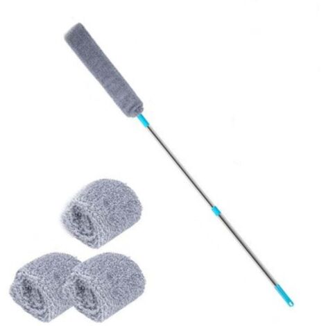 KZQ Plumero para debajo de electrodomésticos, cepillo de microfibra con extensión, para limpiar camas, techos altos y muebles, perfil bajo, gris