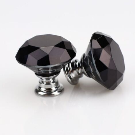 KZQ Pomos in cristallo da 30 mm con motivo a diamante per armadi, cassetti e porte, 10 unità (nero)