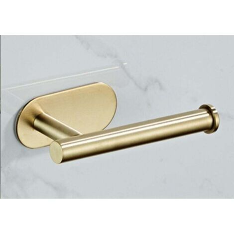 KZQ Portarrollos de papel higiénico autoadhesivo, acero inoxidable grueso de primera calidad, resistente al óxido, sin taladrar, para baño, cocina y aseo (1 paquete, dorado cepillado)
