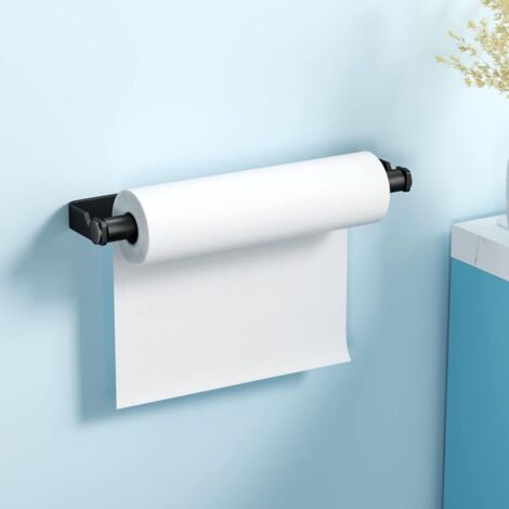 KZQ Portarrollos de papel higiénico autoadhesivo de acero inoxidable de 300 mm para cocina, baño y dormitorio (negro)