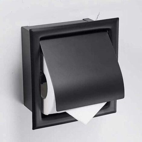 KZQ Portarrollos de papel higiénico de acero inoxidable negro mate, empotrado, para baño.