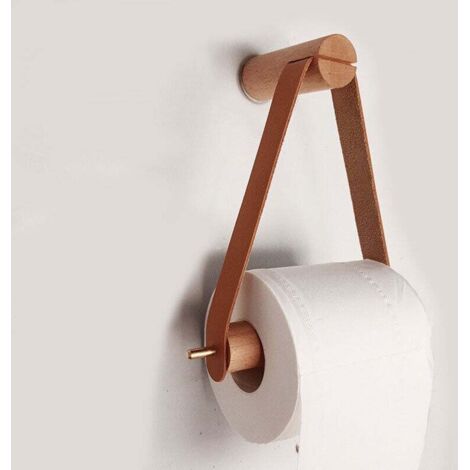 KZQ Portarrollos de papel higiénico de madera, porta rollos de papel higiénico de pared retro, para cocina, baño, inodoro, estilo nórdico, madera de haya, tirador de cobre, cuero (20 x 18 x 7,5 cm