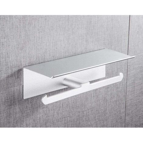 KZQ Portarrollos de papel higiénico de pared de aluminio, doble rollo higiénico con plataforma con protección de bordes y anticaída para baño WC, color plateado