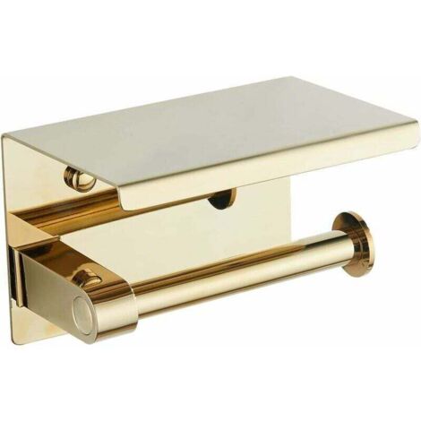 KZQ Portarrollos de papel higiénico dorado de acero inoxidable 304 con estante para pared, para baño (dorado)