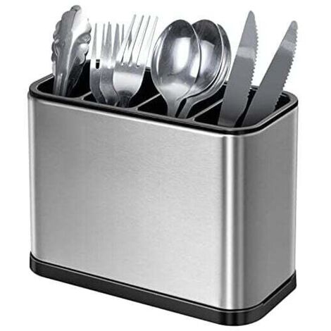 KZQ - Portautensilios (18 x 8,6 x 13 cm), organizador, 4 compartimentos, organizador multifuncional, bandeja antigoteo antideslizante, acero inoxidable