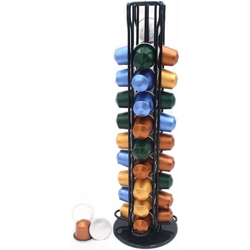 Support Capsule Nespresso, Porte Dosette Capsules Nespresso Café Rotatif 360 Degrés, Noir Distributeur Capsule Nespresso Range 40Pcs, Rangement