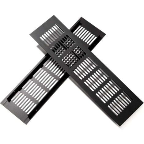 KZQ Rejilla de ventilación de aluminio rectangular para armarios y habitaciones, 25 x 8 cm, color negro, 2 unidades