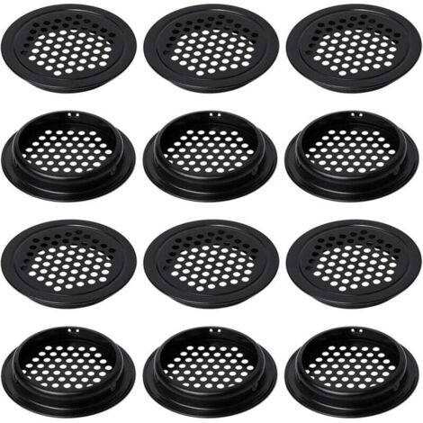 KZQ Rejillas de ventilación redondas, juego de 12 unidades, rejillas de ventilación para armarios, orificio de ventilación redondo, resistentes a la oxidación, color negro, para cocina, baño y arm