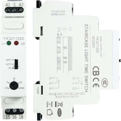 KZQ Relé de retardo de tiempo, interruptor de temporizador de iluminación Relé de retardo de tiempo 220 V CA 16 A 0,5-20 minutos Relé de retardo de tiempo Interruptor de luz Control de iluminación