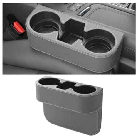 KZQ - Rellenador de huecos para asiento de coche (21 x 28 x 7 cm) con portavasos, organizador de cuero sintético para huecos de asiento, compartimento para teléfono y billetera (gris)