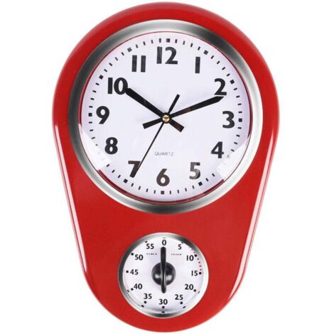 KZQ Reloj de pared de cocina con temporizador, reloj de pared de cocina rojo, reloj de pared grande vintage de cristal ABS rojo, reloj de cocina para el hogar, temporizador