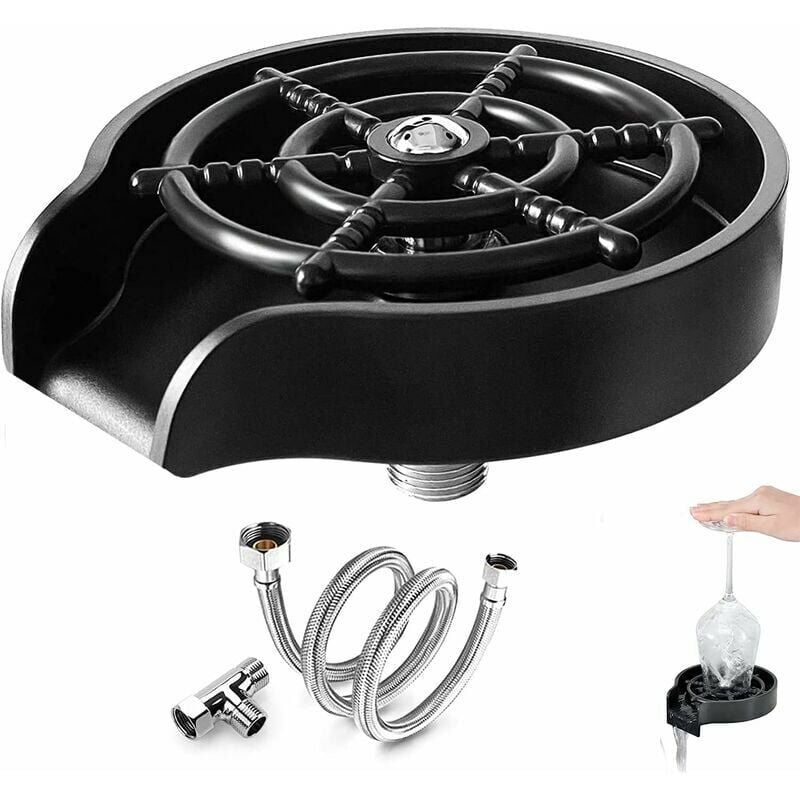 KZQ - Rince Verre Evier,Rondelle De Tasse En Acier Inoxydable,Apporter Joint En t Et Tuyau De 80 Cm Automatique Tasse Rondelle Nettoyant,Portable