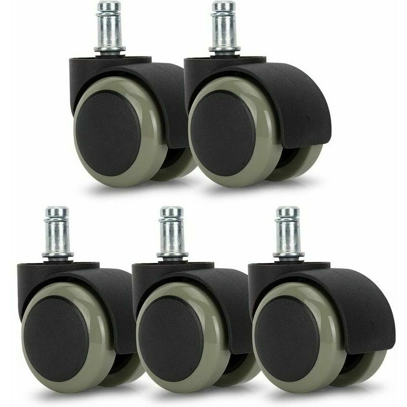 KZQ - roulette pour chaise de bureau - Lot 5 roulettes pour fauteuil - Roue de rechange 11/50 mm - Pied de siege silencieux pour sol dur - Gris
