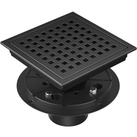 KZQ Scarico doccia quadrato da 6 pollici, nero opaco, kit di scarico per pavimento doccia in acciaio inossidabile con flangia, griglia rimovibile, filtro per capelli, non adatto per vasca da bagno