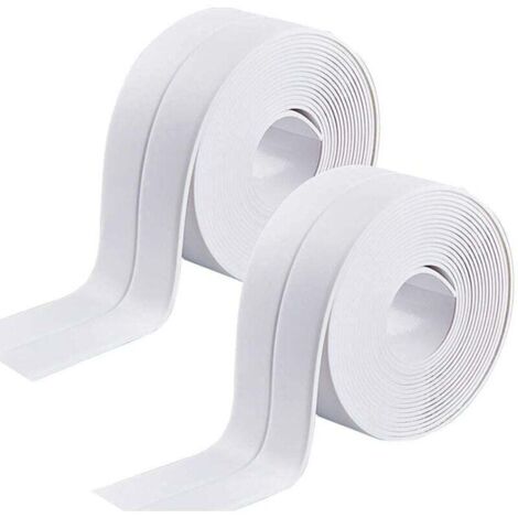 KZQ Sellador de silicona blanco para baño, 2 tiras autoadhesivas impermeables, a prueba de moho, para cocina, inodoro, pared, esquina, bañera, color blanco.