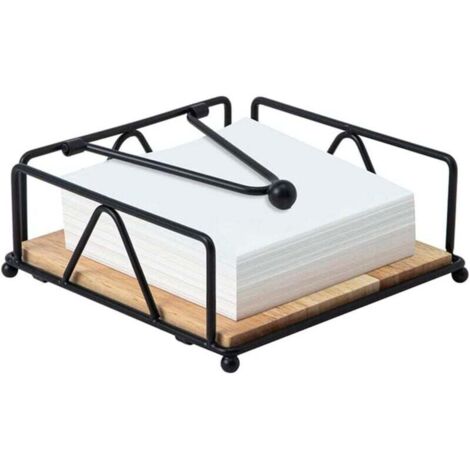 KZQ Servilletero de metal negro con base de madera y brazo con peso, ideal para restaurantes, cafeterías y mesas.