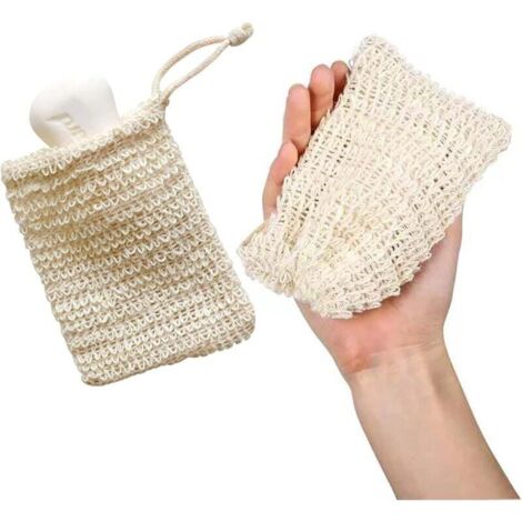 KZQ Set di 2 sacchetti per sapone in sisal, rete per sapone, sacchetto per sapone solido, sacchetto per sapone, borsa per trasporto sapone 13 cm x 10 cm
