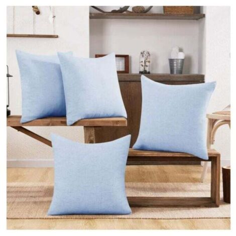KZQ Set di 4 federe per cuscini effetto lino, 45x45 cm, azzurro