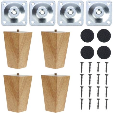 KZQ Set di 4 gambe per mobili coniche quadrate, gambe in legno massello per mobili, armadi, pouf, divani, cassettiere