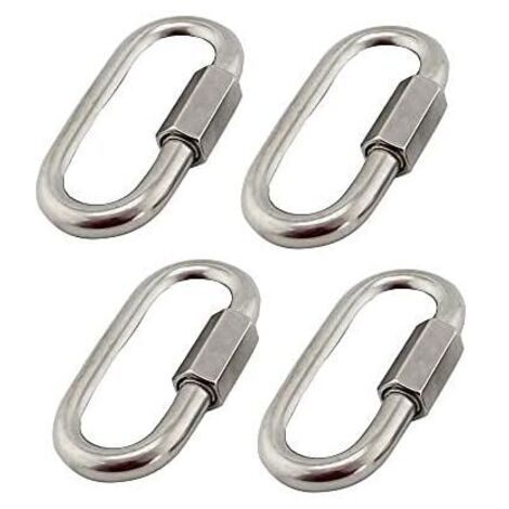KZQ Set di 4 moschettoni a sgancio rapido in acciaio inossidabile 304 M6/0,24 pollici, moschettone in acciaio inossidabile con vite ovale a forma di D, robusto per esterni/interni, campeggio ed escurs