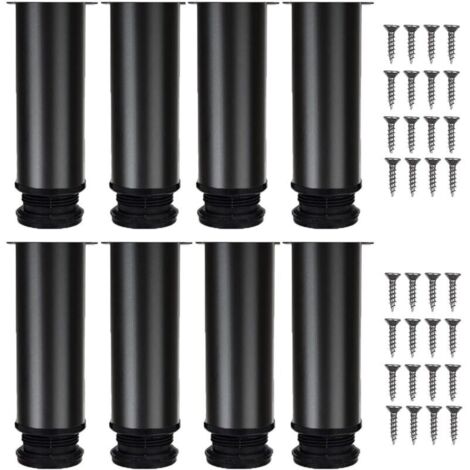 KZQ Set di 8 gambe regolabili per mobili, nere, diametro 50 mm/altezza 200 mm, gambe per divani in acciaio inossidabile, gambe per tavolini da caffè, gambe per mobili TV, gambe per postazioni di lavor