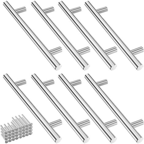 KZQ Set di 8 maniglie per mobili da cucina in acciaio inox argentato, maniglia per porta da cucina con interasse fori di 128 mm, maniglie per mobili arrotondate con viti, maniglia per cassetti per arm