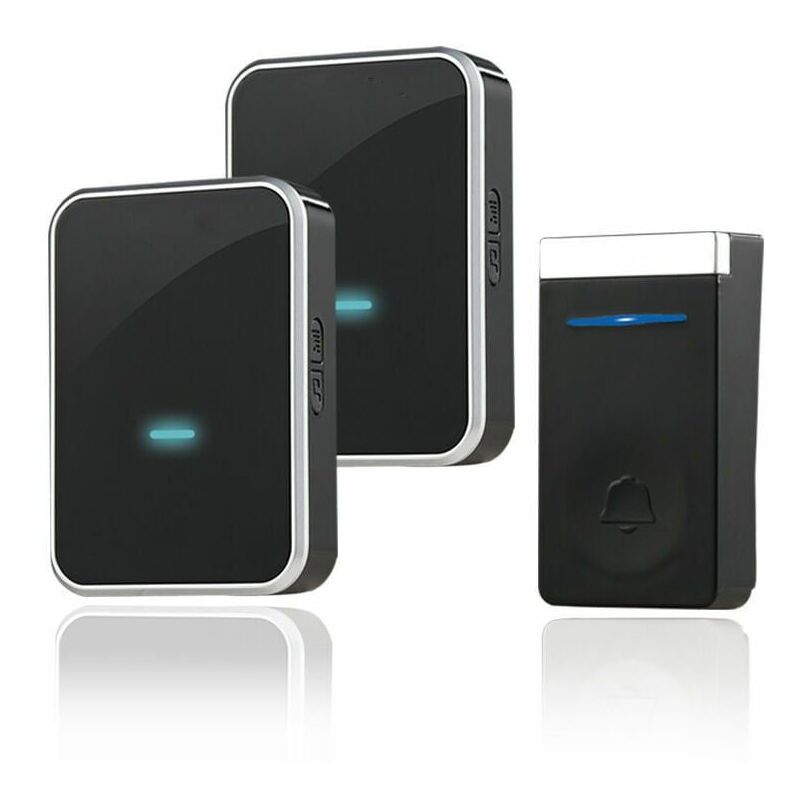 KZQ - Sonnette Sans Fil, Sonnette de Porte Étanche Kit de Carillon Electronique avec 2 Récepteur Enfichables, 150M Gamme, 45 Mélodies au 4 Niveau de