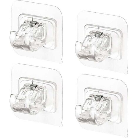 KZQ Soporte para barra de cortina, ganchos autoadhesivos, 4 piezas transparentes para cocina y baño.