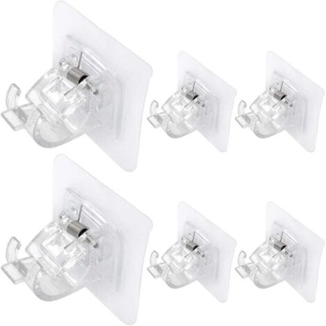 KZQ Soporte para barra de cortina sin taladro - 6 unidades, autoadhesivos, transparentes - Apto para baños y cocinas de hoteles (6 x 6 cm)