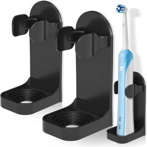 KZQ - Soporte para cepillos de dientes eléctricos (2 unidades), montaje en pared, adhesivo fuerte, organizador ajustable para baño, color negro