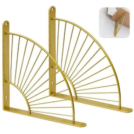 KZQ - Soportes de repisa en forma de abanico dorados, soportes de pared, soportes metálicos para restaurantes, soportes triangulares flotantes, estantes (dorados)