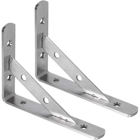 KZQ Soportes para estantes de pared de acero inoxidable de alta resistencia, 2 unidades, estantes flotantes, soportes triangulares de 90 grados, soporte de estante de pared en ángulo recto