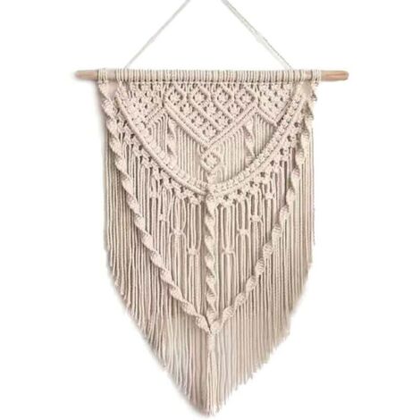 KZQ Tapiz de pared tejido, tapiz geométrico bohemio, tapiz tejido beige, elegante tapiz geométrico de algodón hecho a mano, arte bohemio, gran decoración artesanal para dormitorio, hogar, dormitor