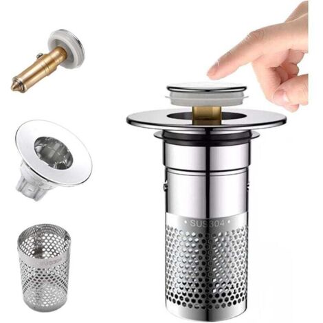 KZQ Tapón de desagüe para fregadero, filtro de desagüe emergente de latón inoxidable, filtro antiolor para tubería de desagüe, para EE. UU. de 1.3'' a 1.59'', tapón de desagüe para lavabo de baño