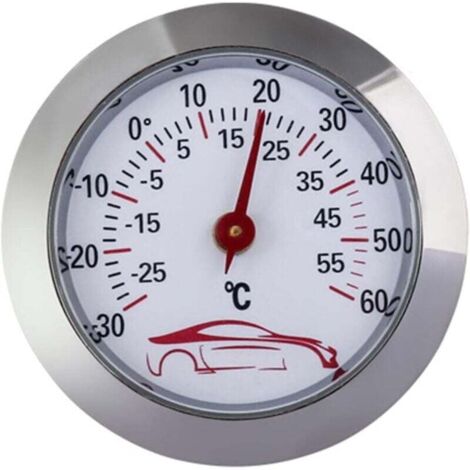 KZQ Termómetro para coche, mini termómetro de -30 a 60 °C, medidor de temperatura integrado, indicador de temperatura, esfera redonda de 43 mm, monitor analógico de temperatura.