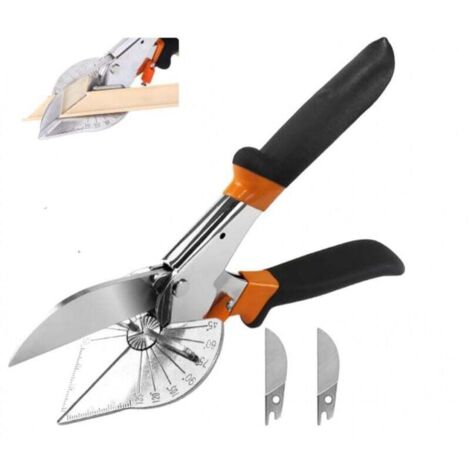 KZQ Tijeras ingleteadoras con ángulo de 45° a 135°, tijeras multifuncionales para canaletas, tijeras para cortar madera blanda, plástico, PVC y más, incluye 2 hojas de repuesto.