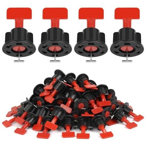 KZQ Tile Leveler, kit di livellamento per piastrelle riutilizzabile da 50 pezzi, cuneo di livellamento per piastrelle autolivellante, levigatore per piastrelle con perni sostituibili 1,5 - Rosso e ner