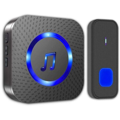 KZQ Timbre inalámbrico, timbre electrónico resistente al agua de 400 m de largo alcance, kit de timbre con receptores enchufables para el hogar, 55 melodías a 5 niveles de volumen, LED azul y negr