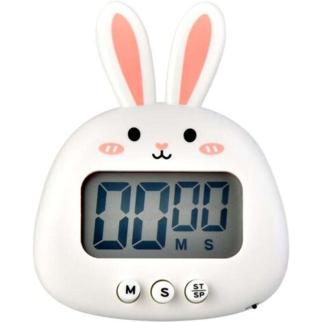 KZQ Timer da cucina a forma di coniglio, cronometro magnetico digitale con grande schermo, orologio, conto alla rovescia, mini timer da cucina (batteria non inclusa), bianco
