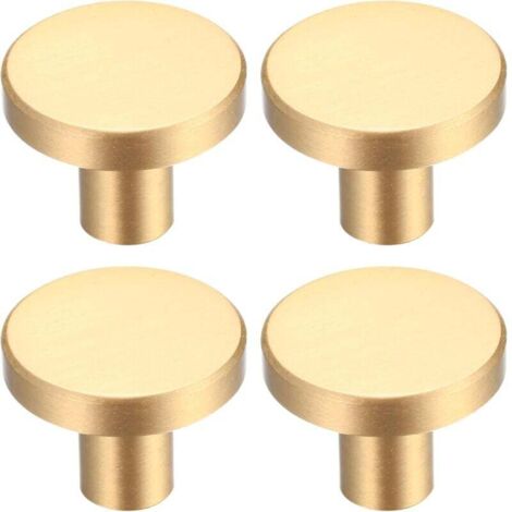 KZQ Tirador redondo de latón macizo para puerta, mueble, cajón, armario, cómoda, cocina, un solo orificio, dorado - 4 piezas (32 x 20 mm)
