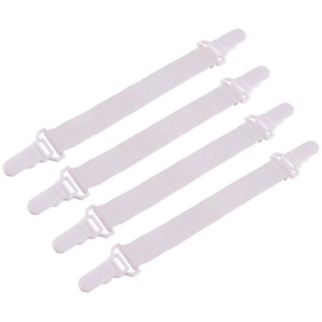 KZQ Tirantes para sábanas, 4 unidades, ajustables, resistentes, para colchones, sábanas ajustables y sábanas planas, color blanco.