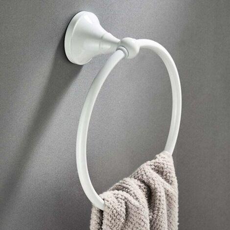 KZQ Toallero de aro de latón, acabado blanco, soporte para colgar accesorios de baño, montaje en pared