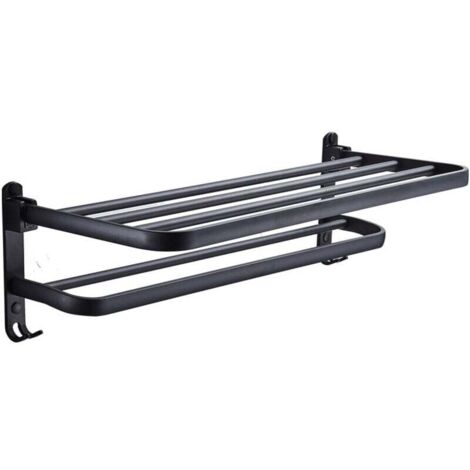 KZQ Toallero de baño con doble barra, soporte de pared para lavabo con ganchos, de aluminio, para hotel (negro mate, 50 cm)