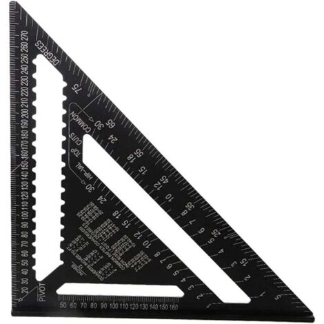 KZQ Transportador triangular de 30 cm, de aleación de aluminio, cuadrado, de carpintero, métrico, profesional, para carpintería, con transportador, herramienta de medición, color negro.