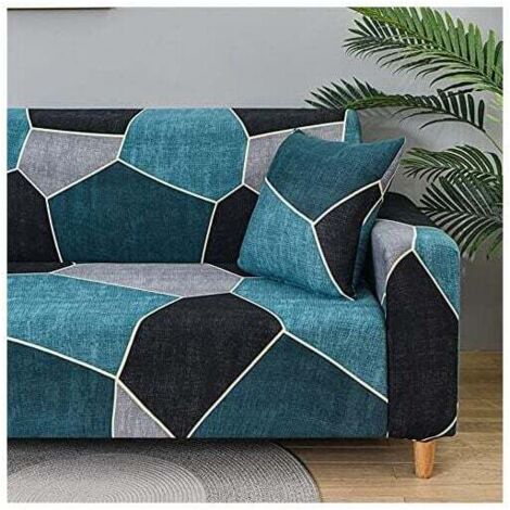 KZQ (Turquesa, 2 plazas (145-185 cm)) Funda elástica para sofá de 1, 2 y 3/4 plazas, estampado minimalista moderno, funda con reposabrazos, funda protectora universal para sofá