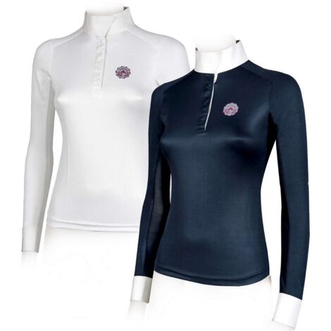 L, Bianco: T-Shirt da equitazione con mesh modello Soraya