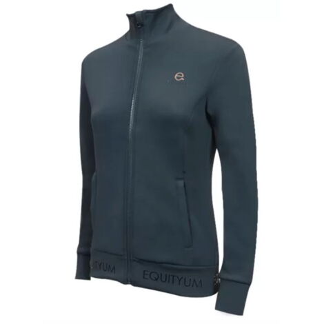 L, Blu: Felpa equitazione da donna in tessuto tecnico Softshell modello Elina con zip e senza cappuccio