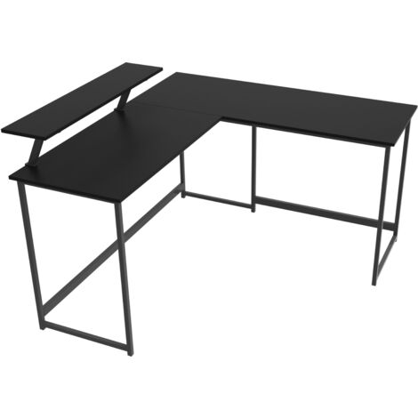 L Computer Desk with Self Corner Desk Work Table Home Office Table Industrial Rustic Black