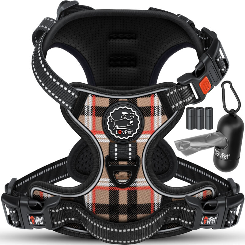 Harnais sans traction ni étranglement pour chiens et chiots Harnais respirant & souple réfléchissant Harnais no pull avec rouleaux de sacs Beige / m