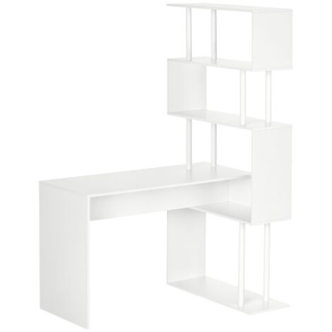 L-förmiger Eckschreibtisch mit 4-stufigen Holzregalen, Computertisch, 120 x 80 x 176 cm, weiß